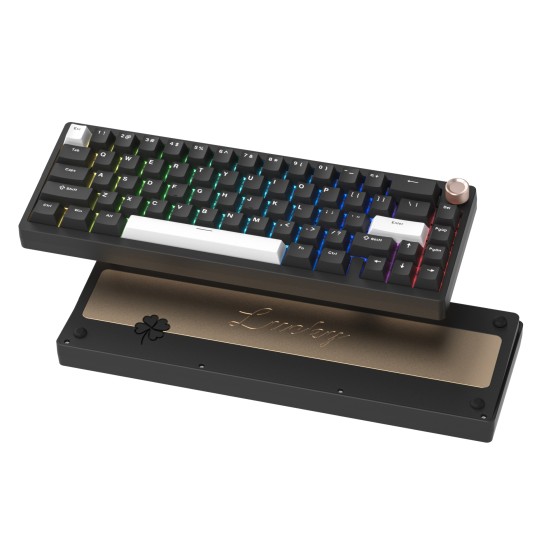 COSTOM SK65 Wireless Mechanical Gaming Keyboard, Full Aluminum CNC, 60% Layout with Knob, QMK Software, Gasket Mounted, Hot Swappable, RGB Backlit, BT/2.4G/USB-C for Mac/Win, Black V2